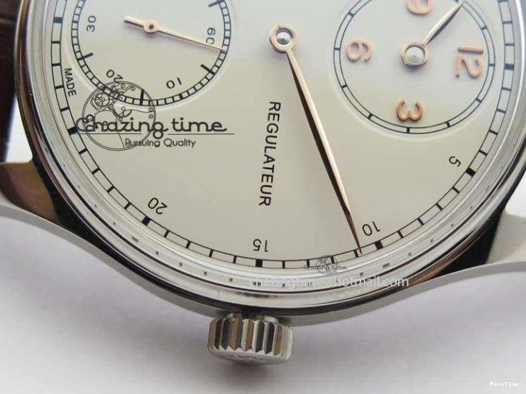 MIROTIME 0427 Sustainable Portuguese IW5444 SS White Dial RG Numbers On Brown Leather Strap A 7256